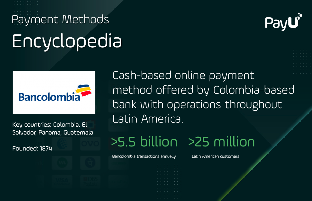 Bancolombia infographic PayU payment methods encyclopedia